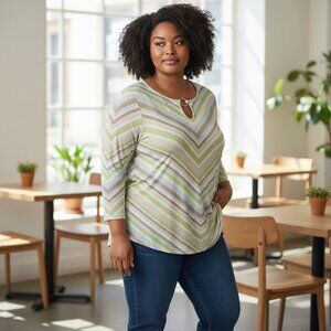 ALLISON DALEY | Silver Neck Ring Chevron Casual Blouse